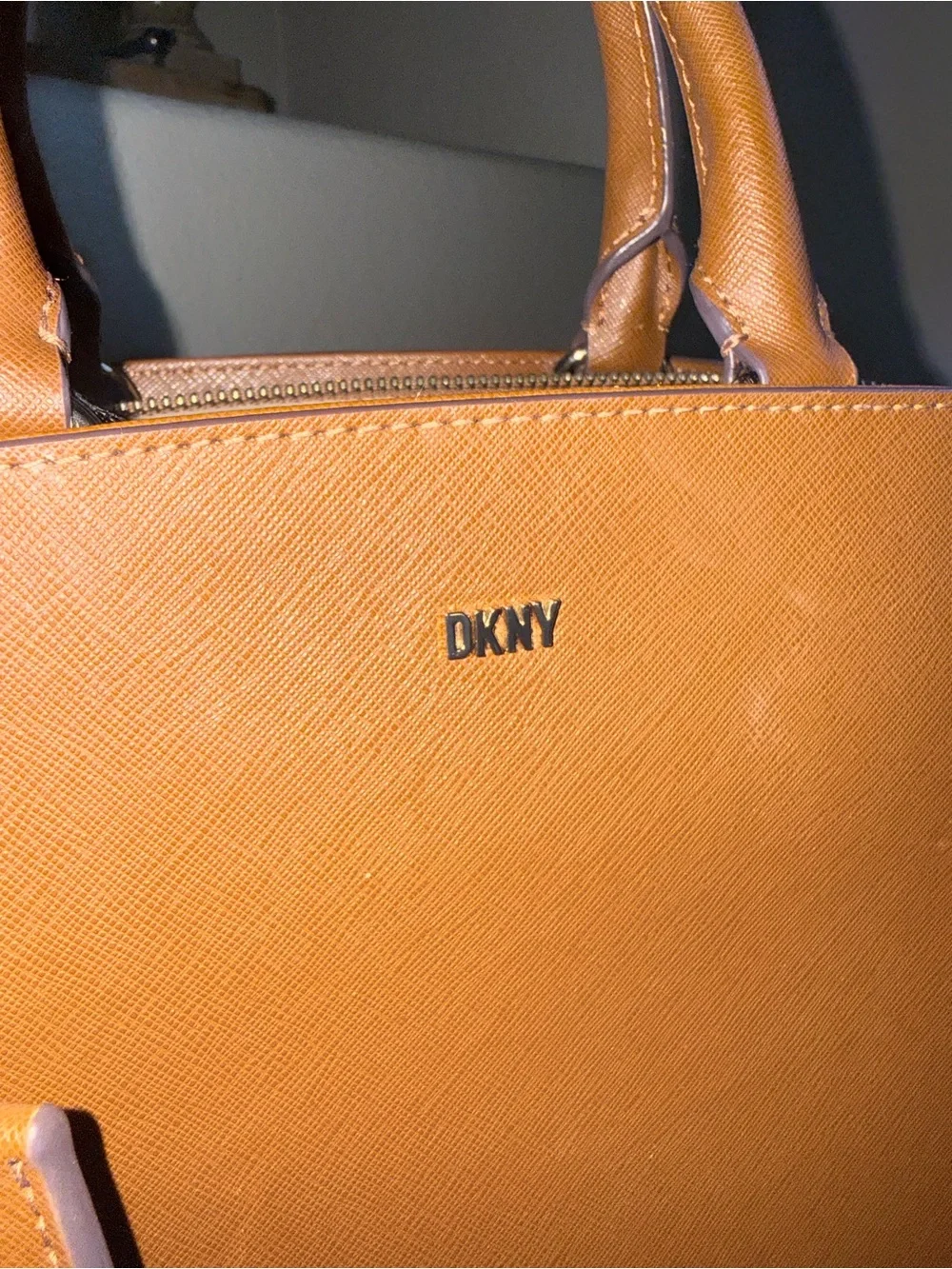 DKNY Tan Leather Satchel with Detachable Strap